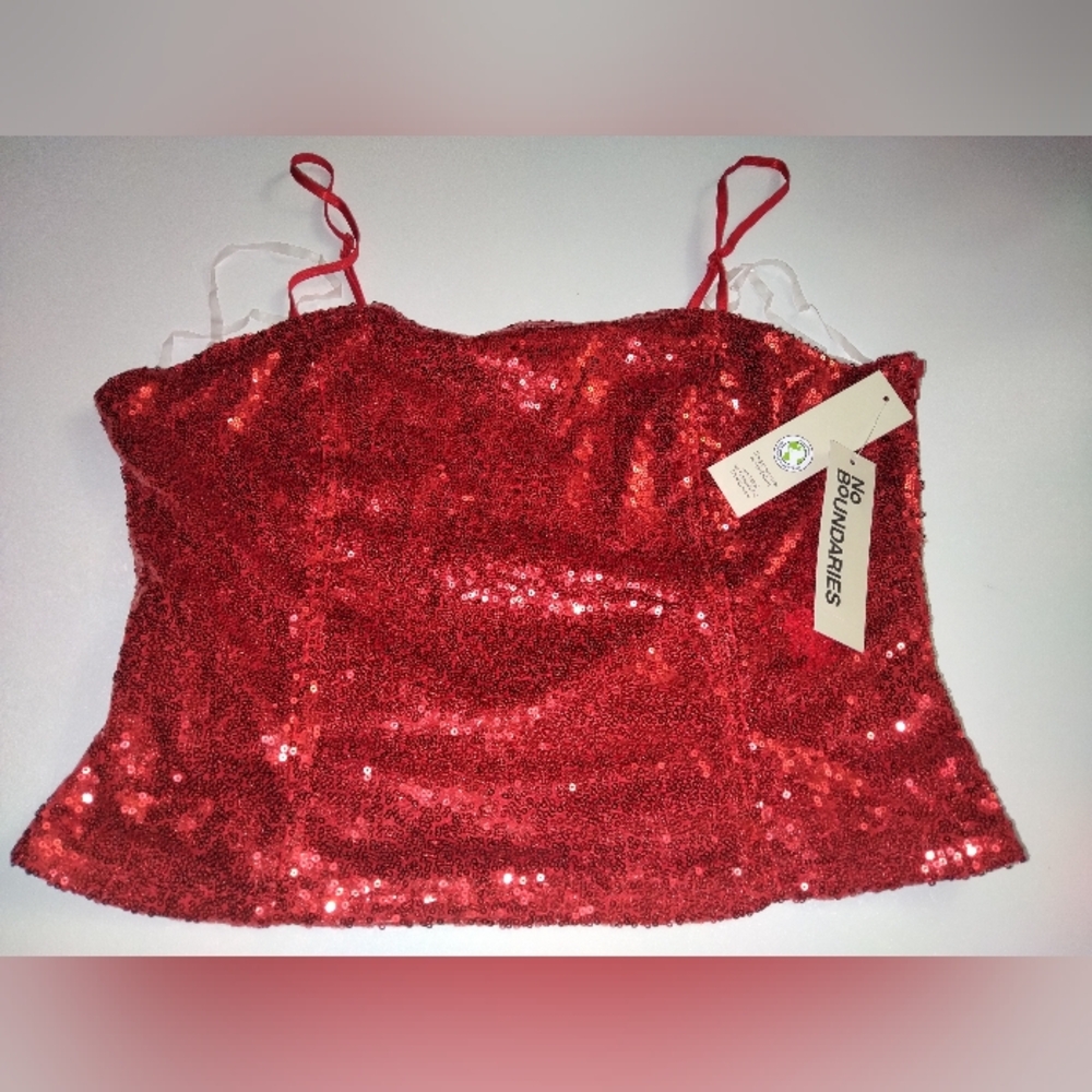 No Boundaries Sequin Crop Top Size L Large Brilliant Red - Picture 1 of 4